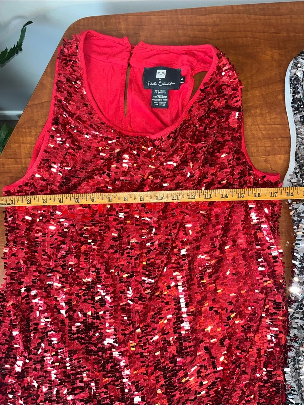 BOTH Sequin Party Tops Red & Silver Confetti Sequins Club Wear Drape Neck - Picture 2 of 15